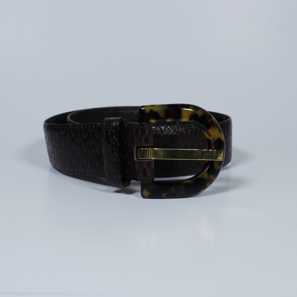 Carlisle Vintage Leather Belt - Size M - Brown - Tortoiseshell & Gold Buckle